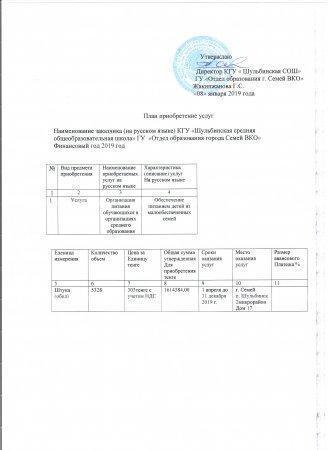План питание на 2019 год